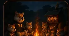 A pack of BORK dogs gathered around a campfire