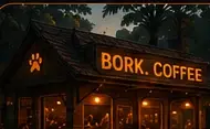 BORK Coffee house glowing at sunset