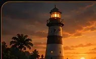 A lighthouse overlooking the ocean at sunset