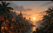 A sunset river village on Bork Island