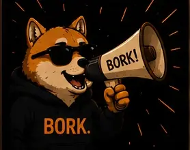 BORK shouting into a megaphone