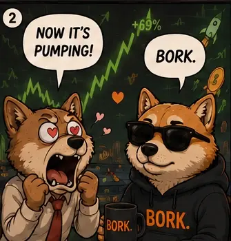 The office dog now shouts "Now it's pumping!" as the chart rockets up; BORK replies "Bork."